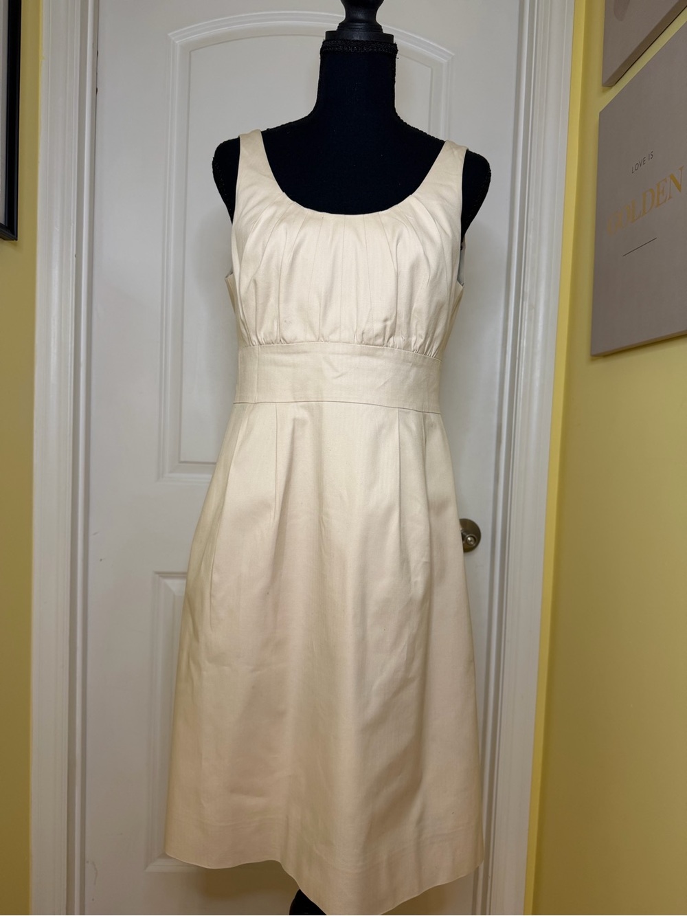 Vintage J Crew Sleeveless Cream Midi Dress with Fitted Waist, size 8